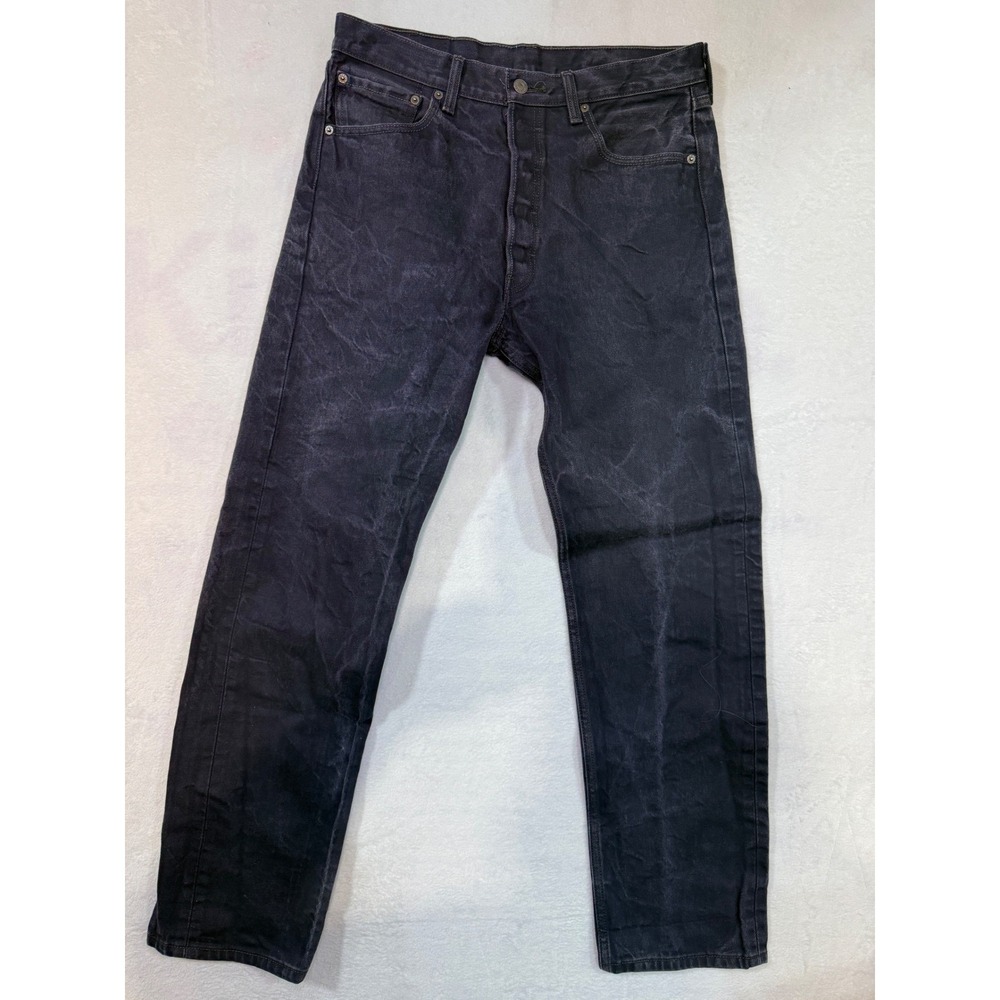 Levis 501 Mens 34x34 Faded Black Button Fly Straight Leg Cotton Denim Jeans